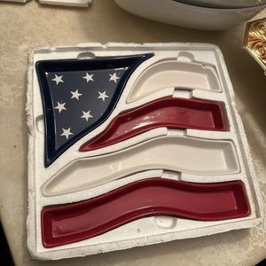 Home Interiors American Flag 5 Compartment Serving Dish Ceramic Salsa Platter